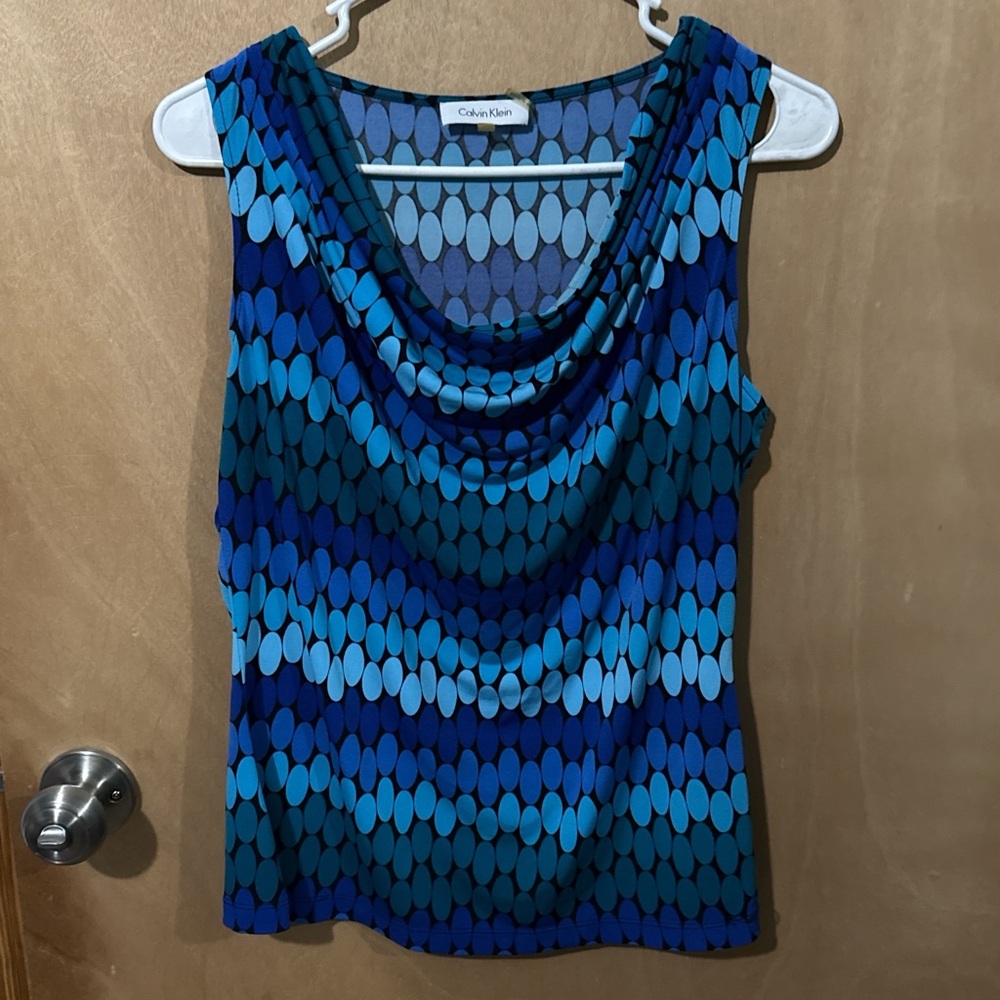 Calvin Klein Women's Blue and Teal Sleeveless Blouse